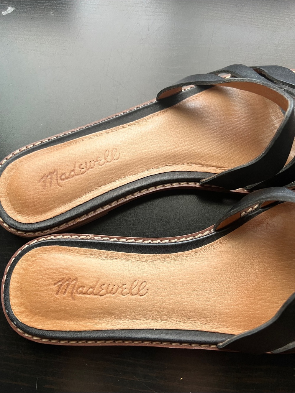 Madewell The Wave Slide Sandal in Vachetta Leather black tan size 6.5 - Picture 4 of 7